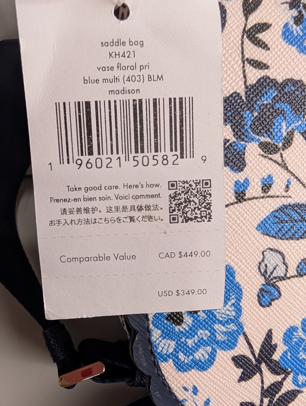 Kate Spade Madison Peacock Floral Printed Saddle Bag Blue Multicolor NWT - Picture 10 of 11